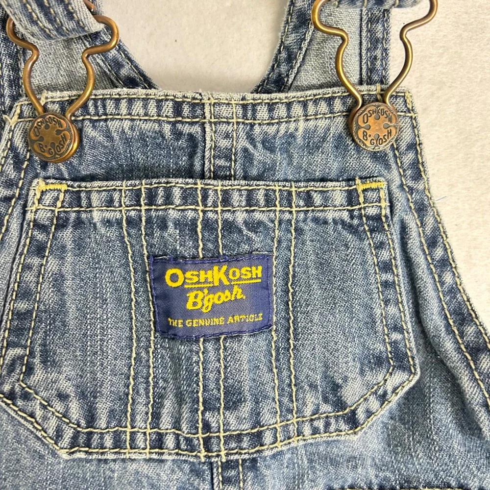 Vintage Style OshKosh Bgosh Kids 12M Blue Denim Carpenter Snap Inseam Overalls‎